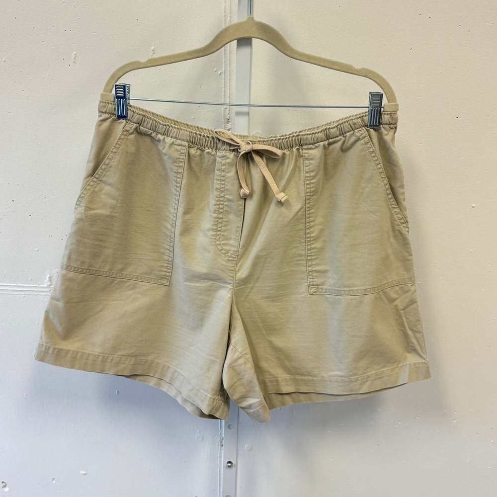 L.L. Bean Womens Khaki Cotton Canvas Elastic Waist Utility Shorts Tan 0KG43 Lg